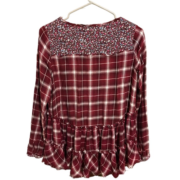 Altard State Womens Plaid Floral Trip Raw Hem Tunic Top Size Small - Picture 2 of 5